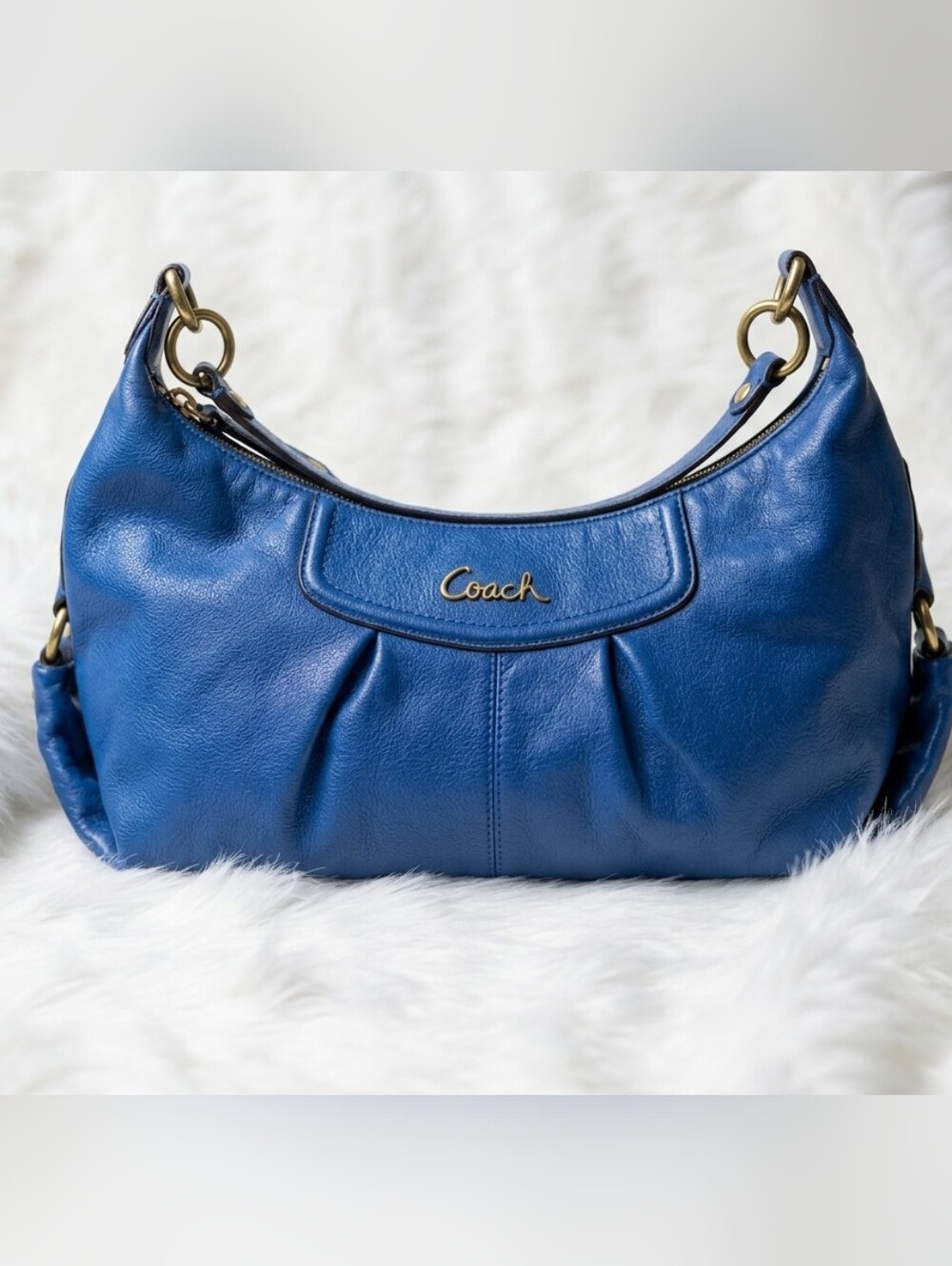 Coach Royal Blue Leather Shoulder Clutch with Gold Hardware